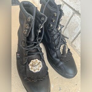 Justin Women's Kiltie Lace Ropers Black Leather‎ Pebbled Ankle Boots 6.5  women